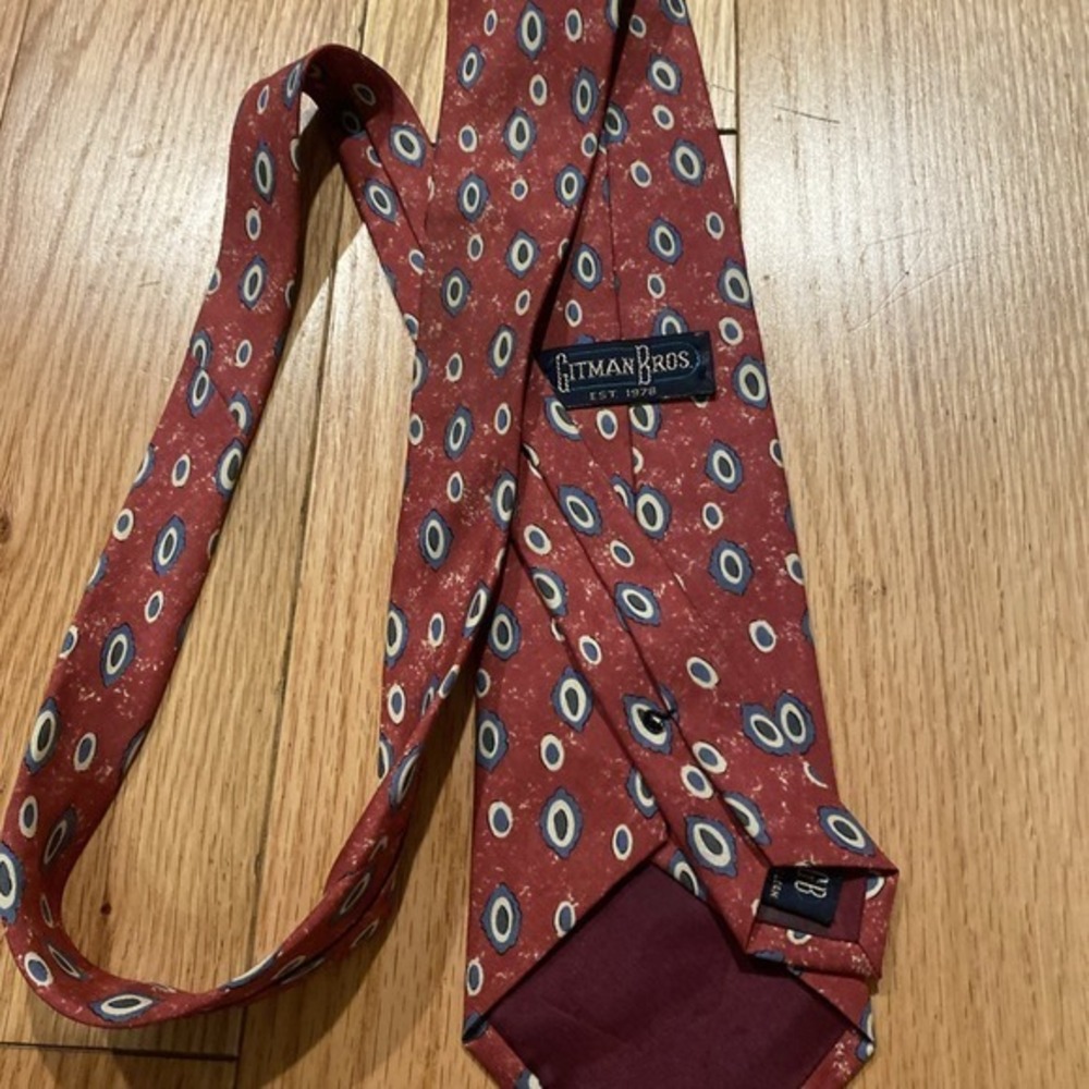 Gitman Bros Tie 1978 Red With Green/beige Circles 3719